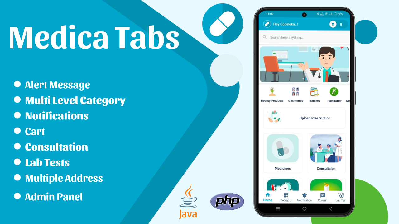 Medica Tabs - Online Medicine E-commerce and Consultation App Source Code By Codeleka